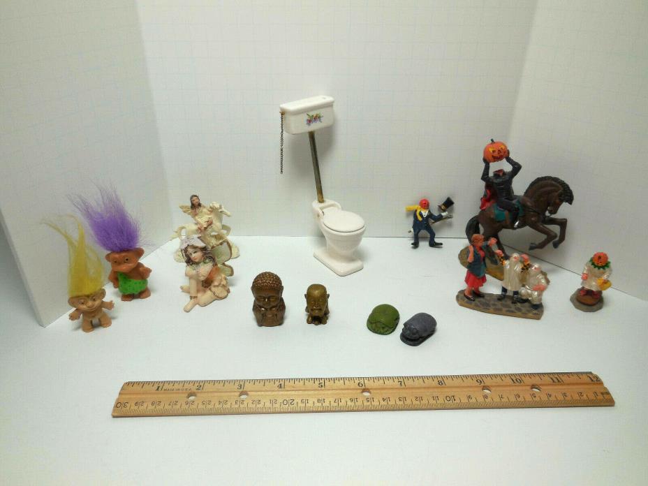Lot of Miniatures for Sandplay Trolls Halloween Toilet Scarabs Fairies, etc