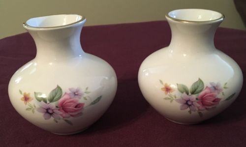 Two Vintage Miniature Vases England Sadler #103 Floral/Gold