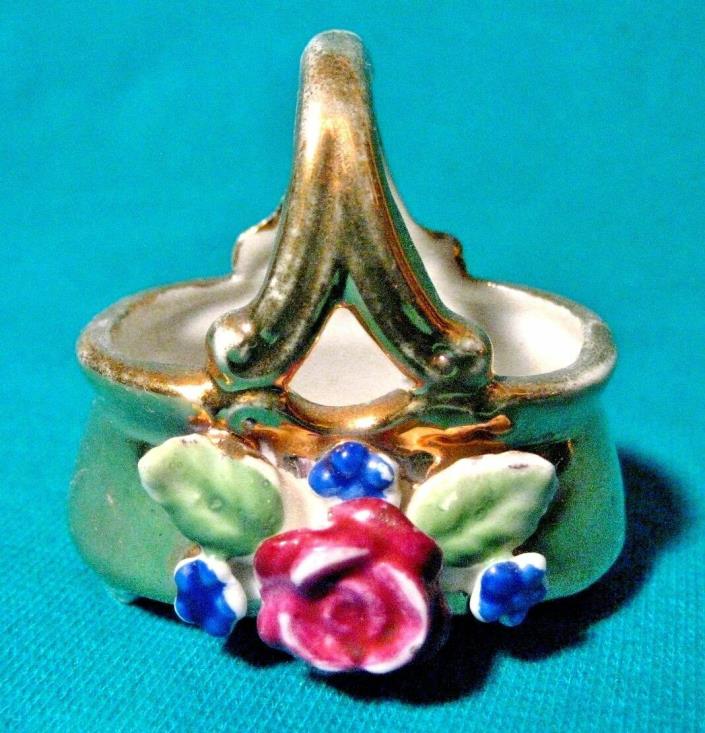 50s Porcelain Mini Antique Purse Mid Century Japan Handbag Rose Floral Figurine