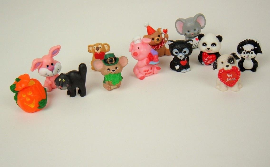 Vtg Lot Russ Berrie Hallmark Holiday Miniature Animals Figurines Plastic Hearts