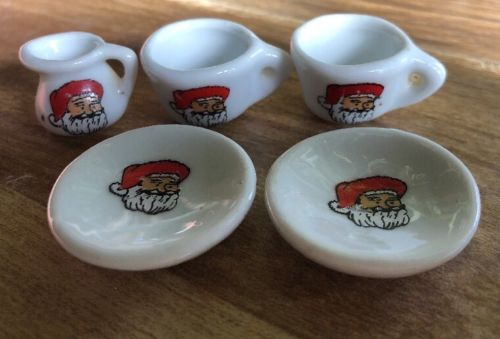 Miniature tea set Santa Christmas Vintage Ceramic  lot of 5