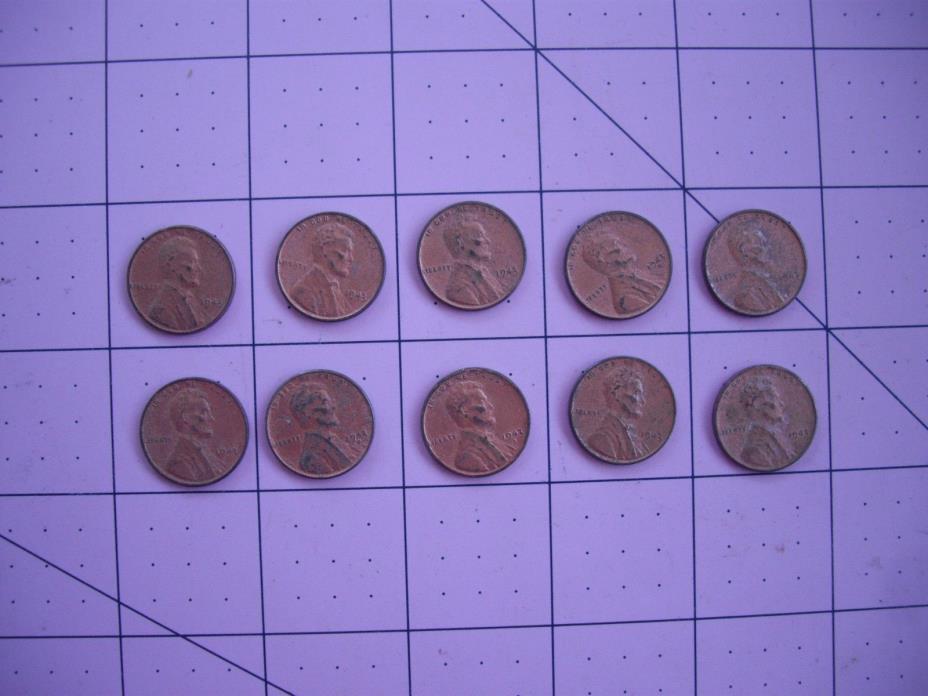 World War II '10' 1943 Pennies Steel / Zinc ROUGH Copper Coated Cents P & D & S