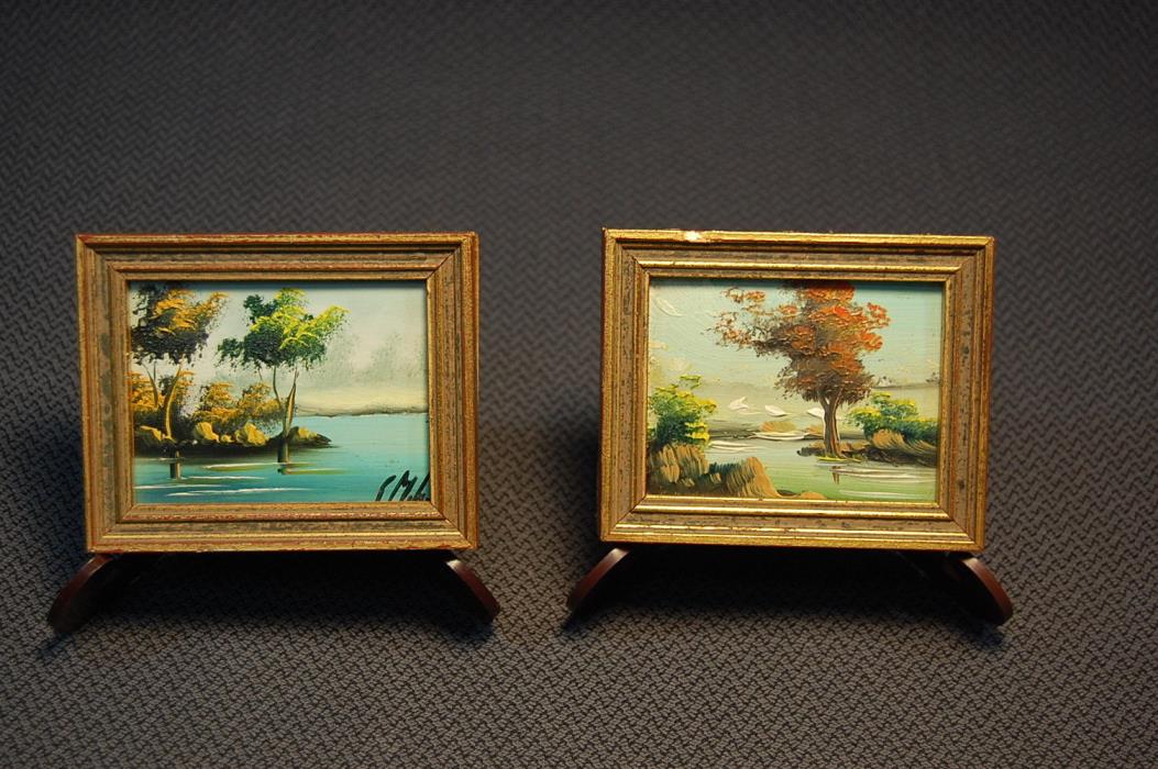 2PC Miniature Landscapes Oil Painting HP Made in Spain