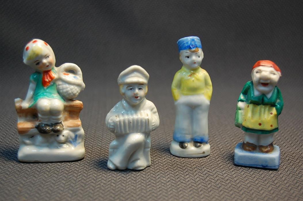 4PC Porcelain Vintage Miniature People Figurines Japan