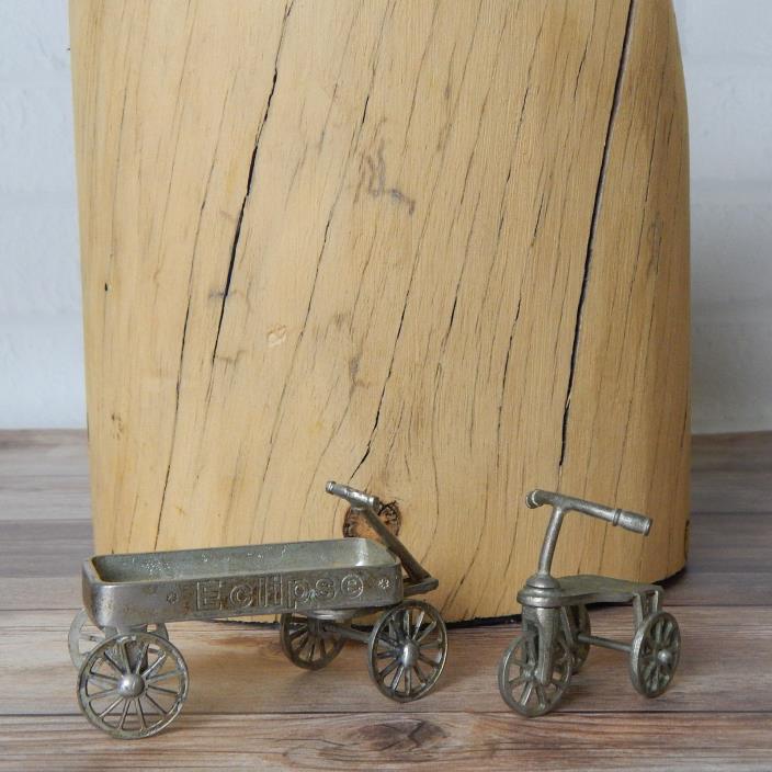 Vintage Eclipse Miniatures Mini Dollhouse Wagon Pewter Tricycle Set Collectible