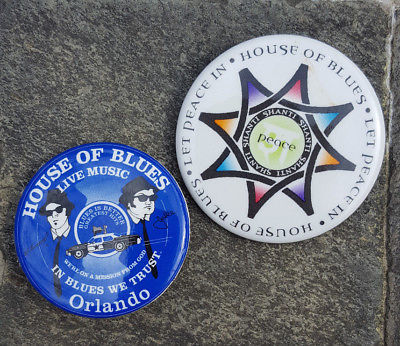 Lot of 2 HOUSE OF BLUES Disney Button Pin Orlando Jake Elwood Shanti Live Music