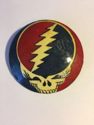 Vintage Black Lacquer Skull Head Lightening Pin Grateful Dead