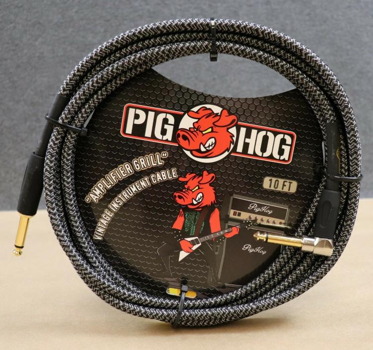 Pig Hog 10 Right Angle Vintage Woven Instrument Guitar Cable 10ft Amp Grill GRAY