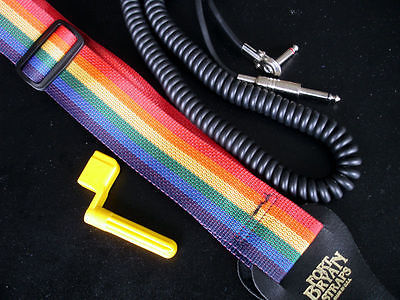 Lot of Rainbow Guitar Strap - Electric Guitar Amp Cable - Tuning Wrench