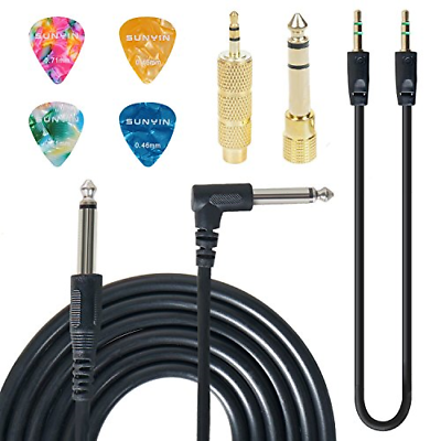 Electric Guitar Amp Cable Cord 10 Ft Straight to Right Angle Stereo Adapter
