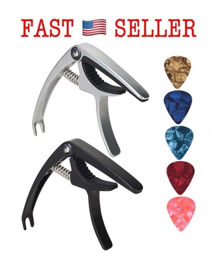 2 PACK Guitar Capo for Acoustic Electric with Guitar Picks (Black+Silver)  NEW!