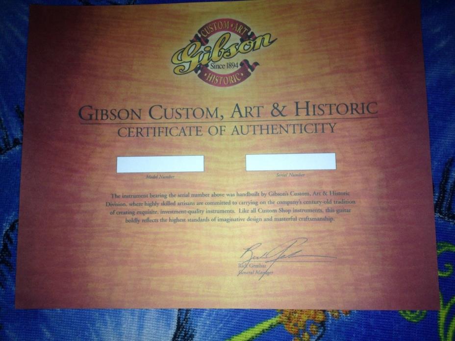 FOR GIBSON CUSTOM ART AND HISTORIC BLANK COA PRINT
