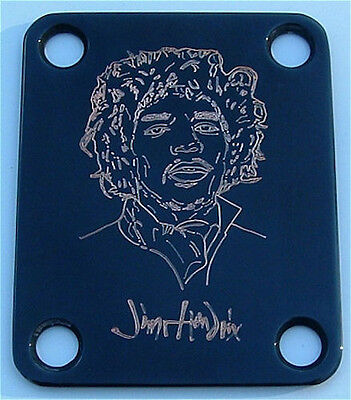 GUITAR NECK PLATE Custom Engraved Fits Fender Strat - JIMI HENDRIX - BLACK