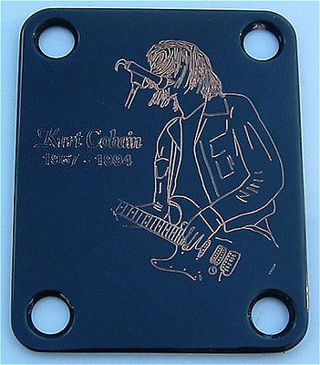 GUITAR NECK PLATE Custom Engraved Etched Fit Fender - KURT COBAIN Nirvana BLACK