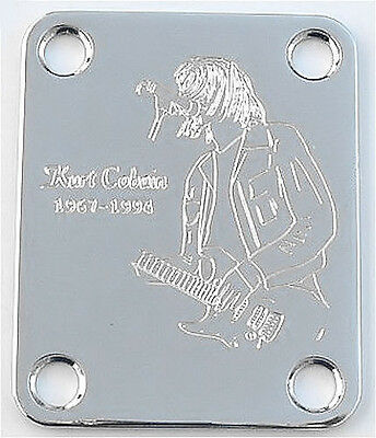 GUITAR NECK PLATE Custom Engraved Etched Fit Fender - KURT COBAIN Nirvana CHROME
