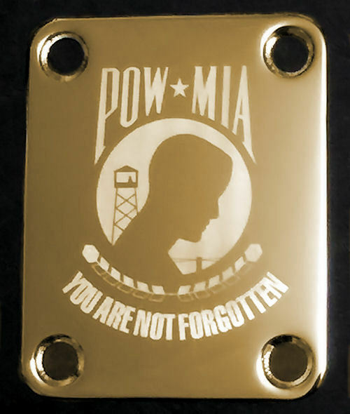GUITAR NECK PLATE Custom Engraved Etched - Fits Fender - POW-MIA Flag - Gold
