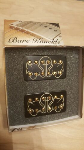 Bareknuckle pickups juggernauts, wide spacing, 4 conductor, black/gold bulb etch