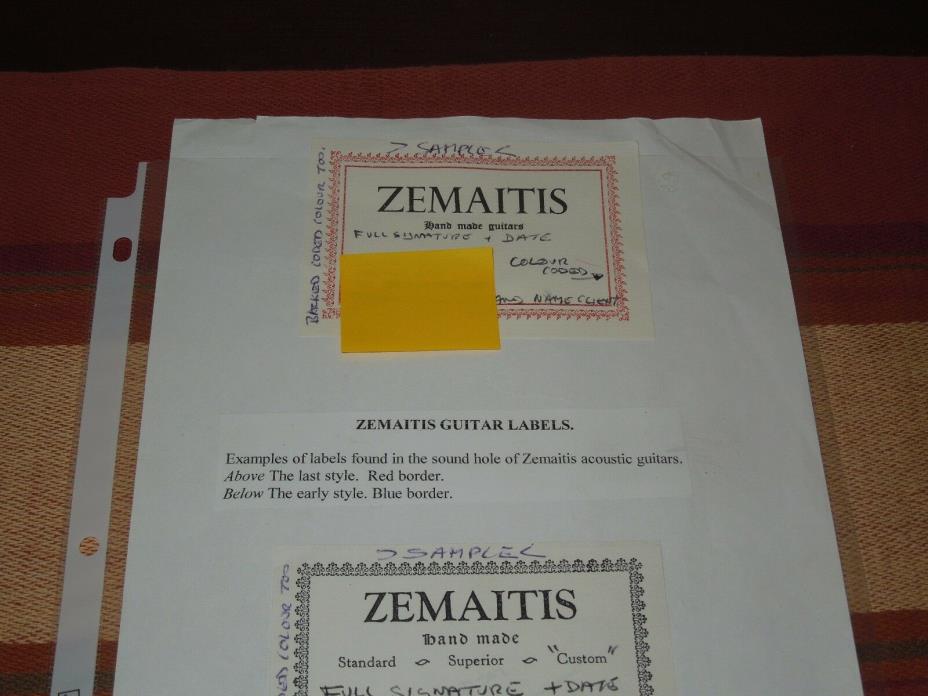 Tony Zemaitis Original Acoustic Guitar Labels Two Labels Early & Later Versions