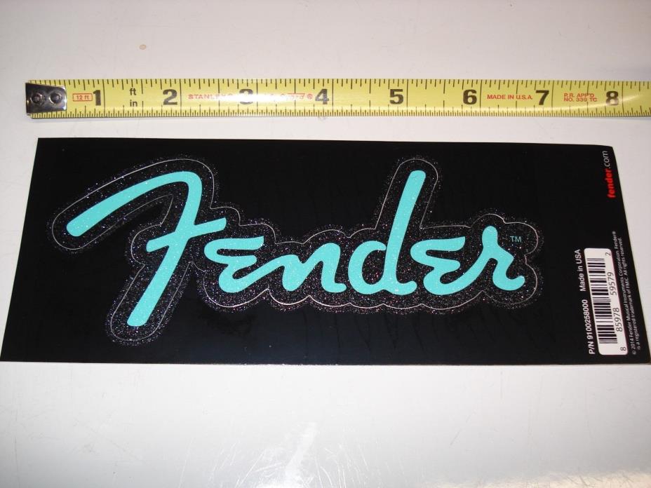 1 FENDER Logo STICKER. Torquoise Sparkle. Peel&Stick. NEW. guitar case bass amp