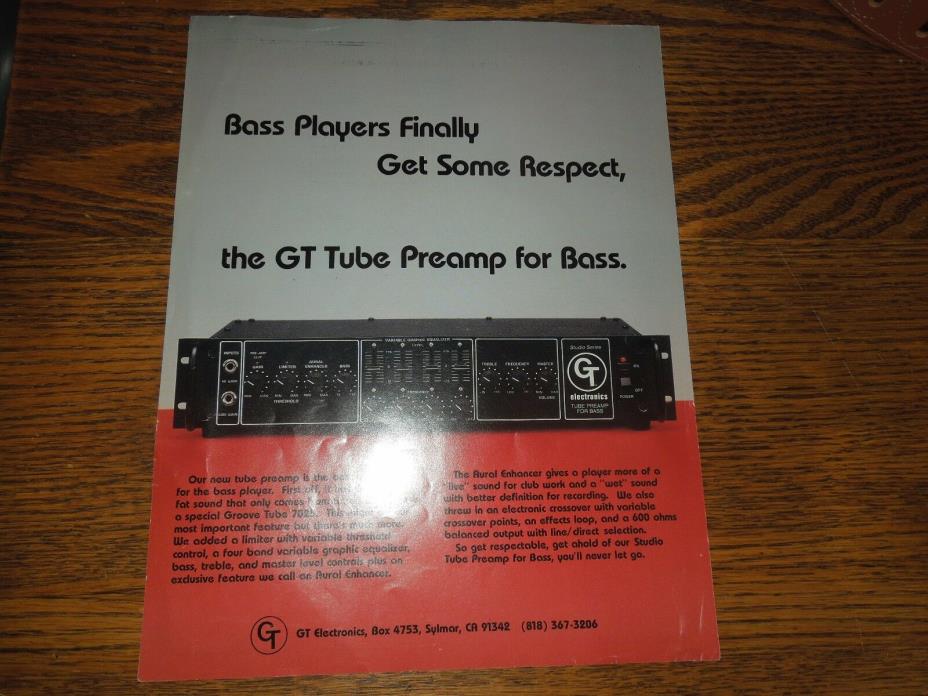 GT Electronics GT Tube Preamp Promo Sheet Steve Rabe's Phone # (old) on the Back
