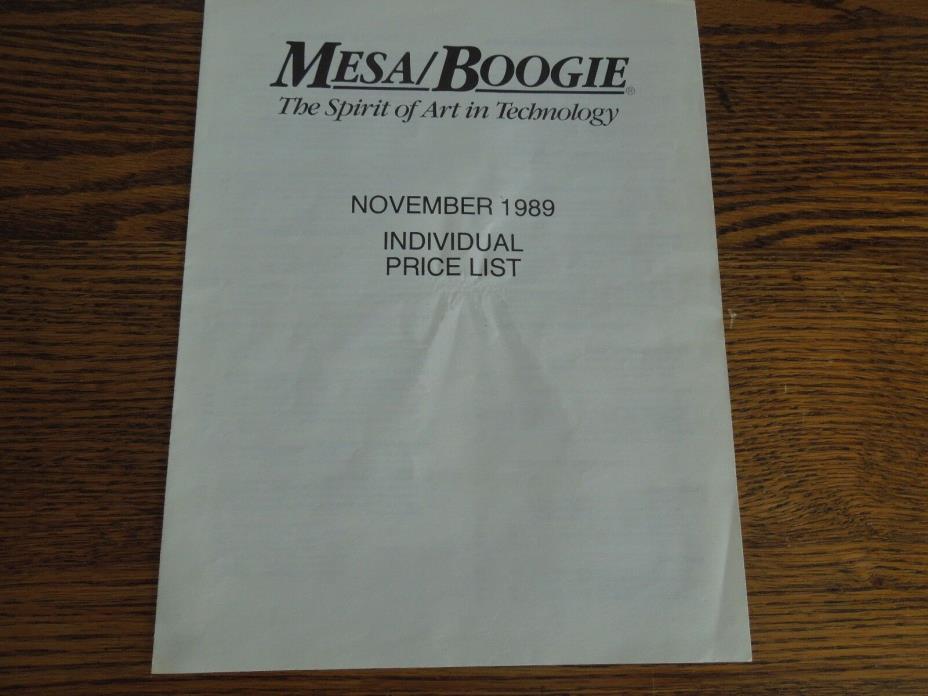 Mesa Boogie Full Line Individual Price List November 1989 4-Page Foldout