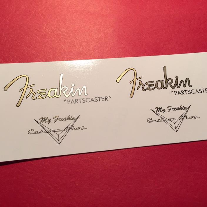 2 Freakin Partscaster Metallic Gold Guitar Watersilde Headstock Decal style #1
