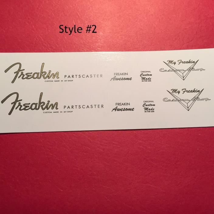2 Freakin Partscaster Metallic Gold Guitar Watersilde Headstock Decal style #2