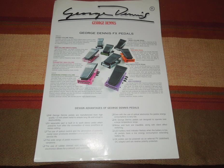 1995 George Dennis FX Pedals & Guitar Picks Promo Sheet