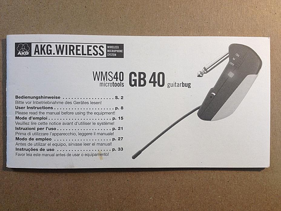 AKG Wireless WMS40 GB40 Owners Manual ORIGINAL
