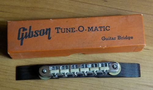 Vintage Gibson Nickel ABR-1 Tune O Matic Bridge w Rosewood Mounts,Original Box