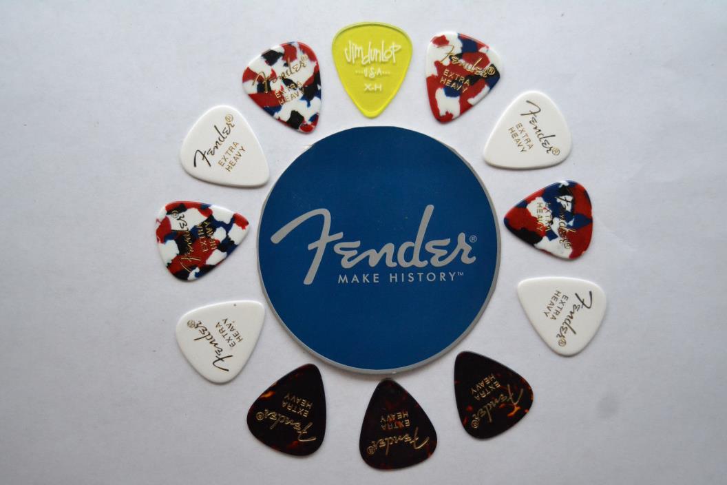 FENDER EXTRA HEAVY GUITAR PICKS ASSORTED JIM DUNLOP NEON YELLOW GEL