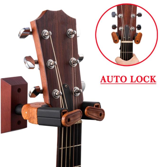 PUNK Auto Lock Safety Wooden Wall Mount Holder, Classical, Electric, Acoustic, G