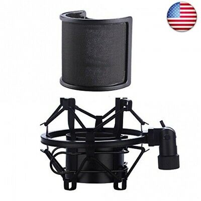 Microphone Shock Mount with Pop Filter, Mic Anti-Vibration Suspension Shock Moun