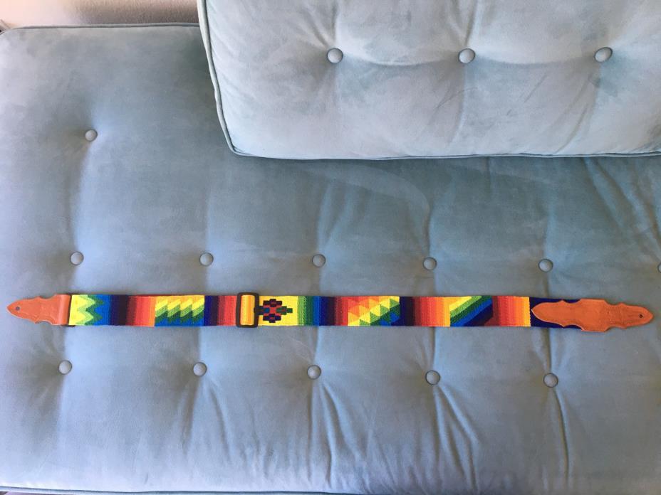 Handwoven Guatemalan Guitar Strap - Rainbow Sign