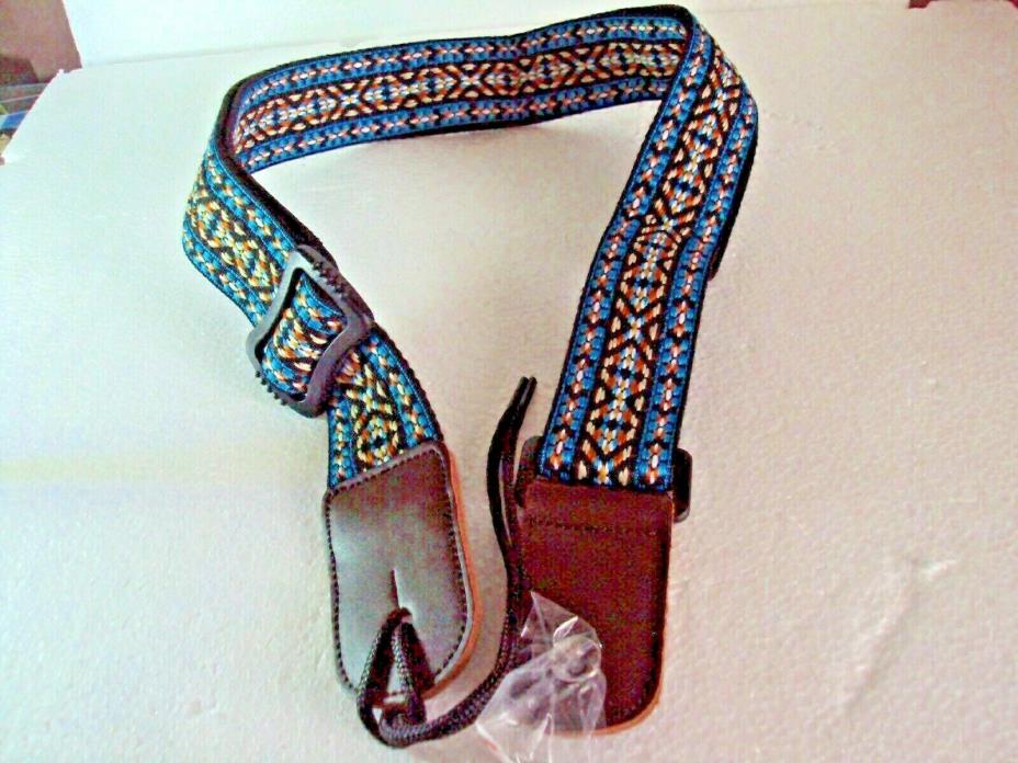 Guitar Strap with Leather / Needle Point adjustable  Multi Color 1.25