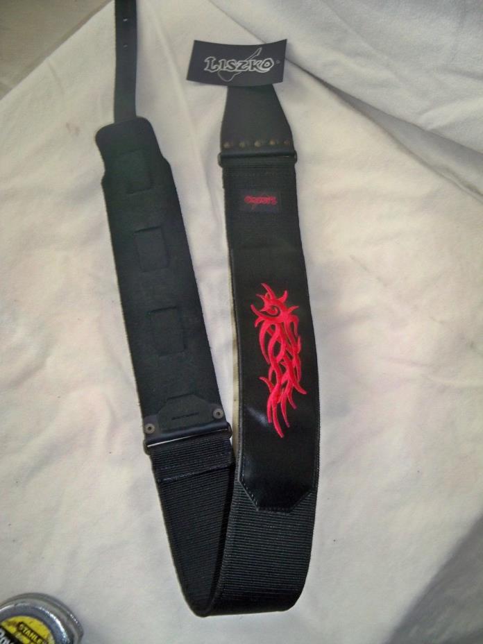 New Liszko Nylon Black/Red Tribal Embroidery Adjustable Guitar Strap