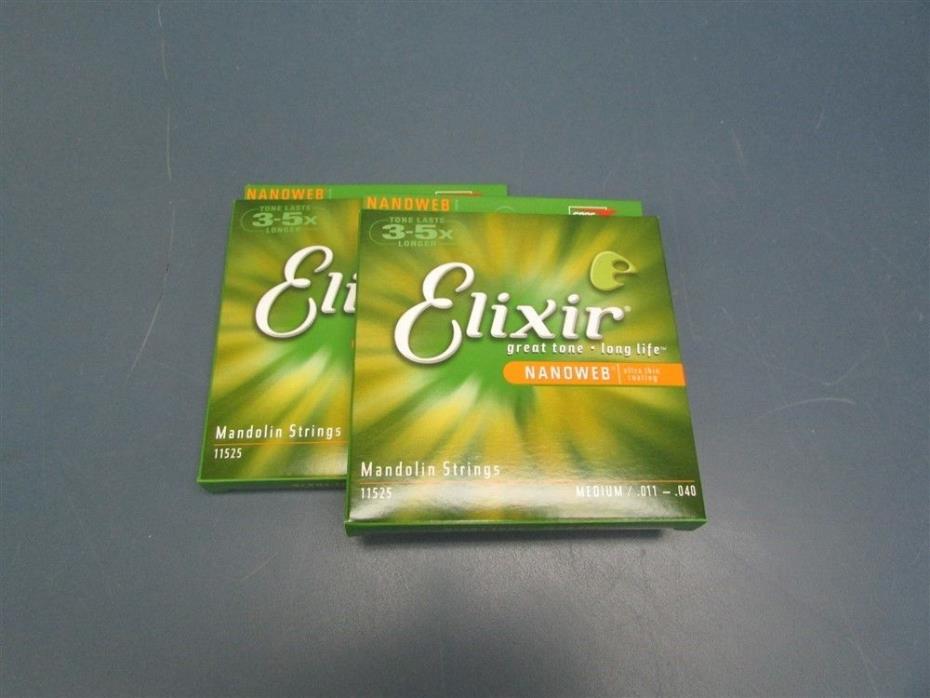 2 Packs Elixir Nanoweb Medium Mandolin Strings 11525 .011-.040