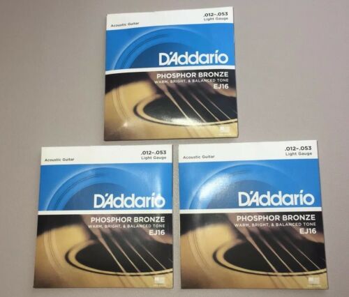 D'addario 3 Sets EJ16 Light Acoustic Guitar Strings EJ 16 3D Pack 12-53