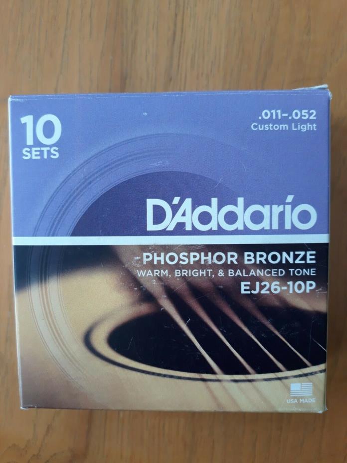 D'addario 6 Sets EJ26 Custom Light Acoustic Strings Phosphor Bronze 11-52 pack