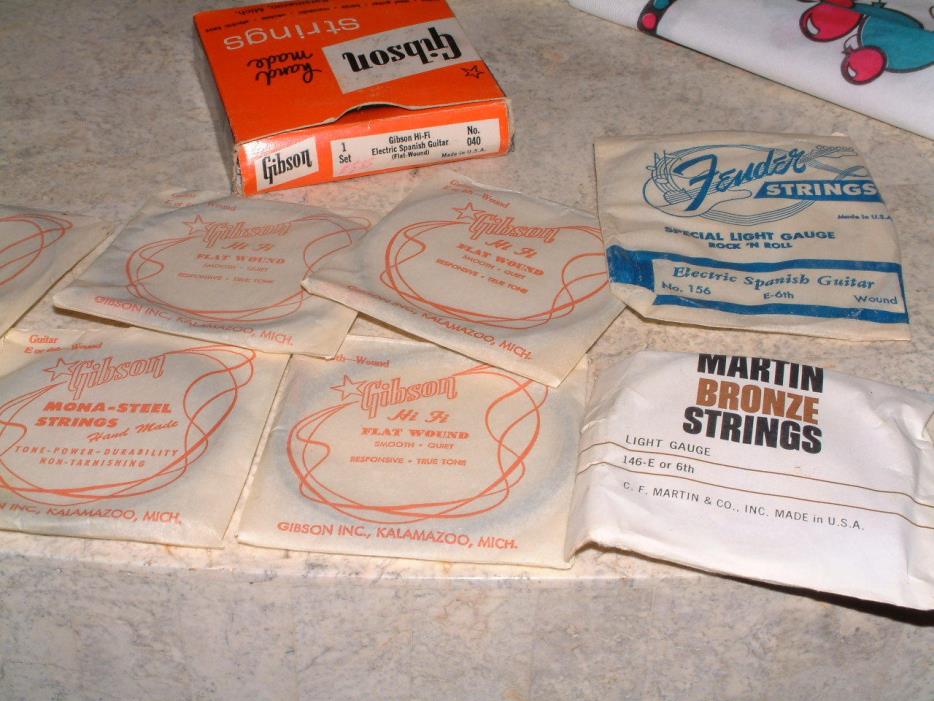 19pc Mixed Lot Guitar Strings NOS Martin Fender Gibson  Gretsch Spanish Hawaiian