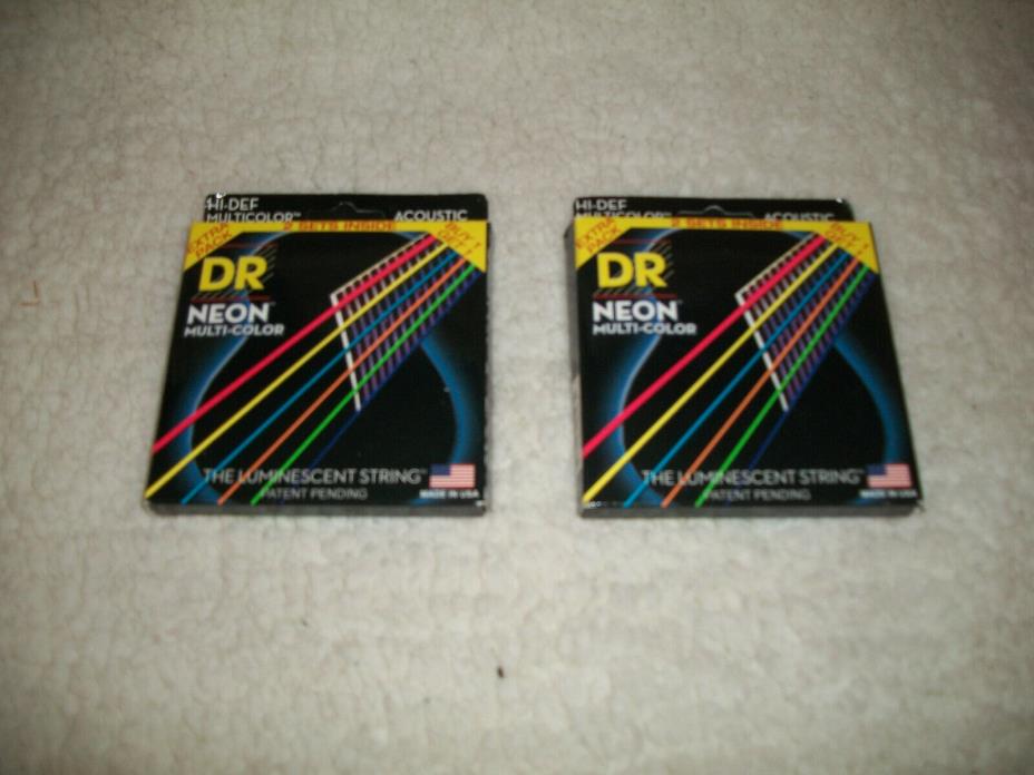 DR NEON MULTI COLOR ACOUSTIC GUITAR STRINGS LIGHT 12-54 LOT OF 4 SETS BRAND  NEW