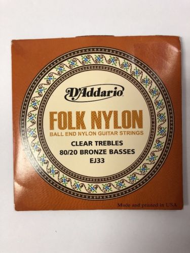D'Addario EJ33 Ball End Nylon Folk Guitar Strings clear trebles 80/20 basses