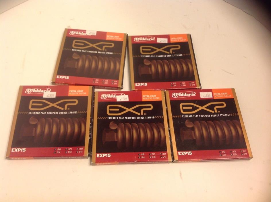D'Addario EXP15 Coated Phosphor Bronze, Extra Light, 10-47 , 5 packs