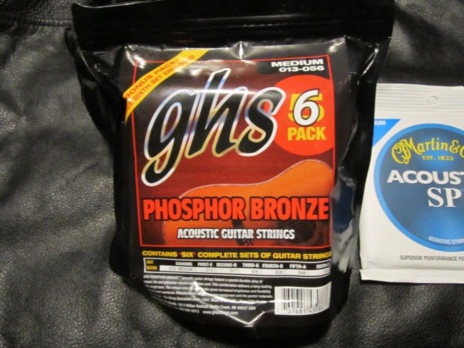 GHS Strings S335-5 Phosphor Bronze Acoustic Guitar Strings, Medium, 6 Pack.