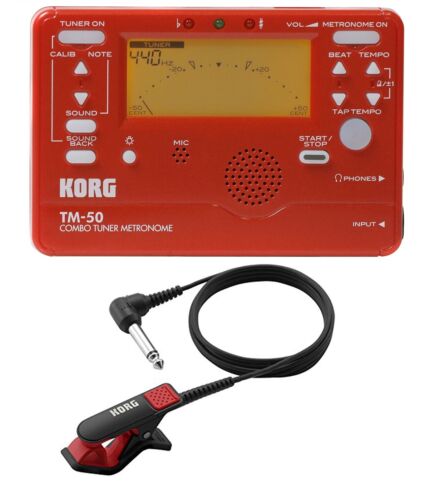 Korg TM-50 Instrument Tuner and Metronome w/ Clip On Microphone In Red