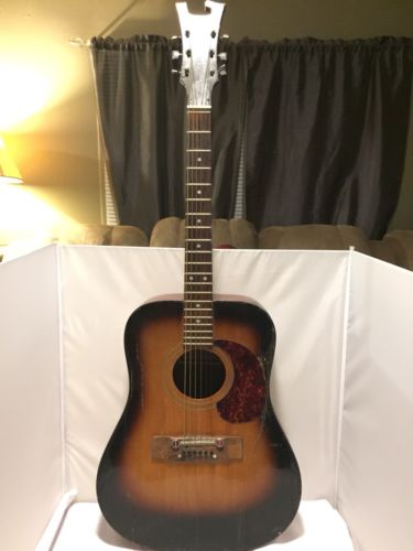 VINTAGE HARPTONE E-6S ACOUSTIC GUITAR With Hamilton Guitar Stand