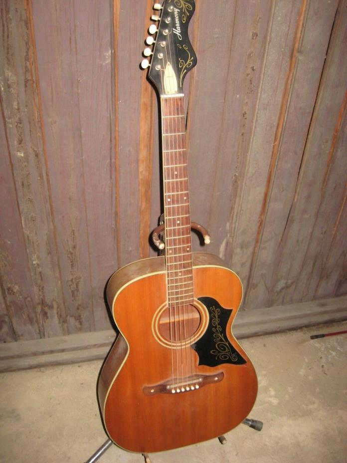 VINTAGE 1968 USA HARMONY ACOUSTIC GUITAR STRAT PEGHEAD H180