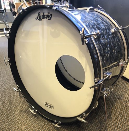 Vintage 1967 Ludwig Black Pearl Bass Drum - 22x14 With Cymbal Arm
