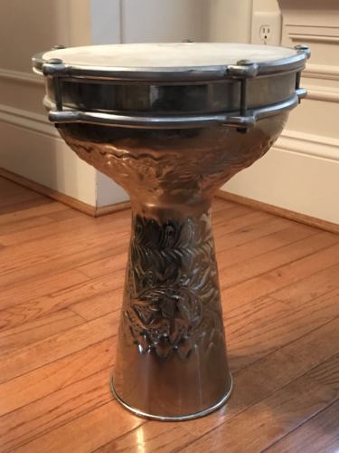 Floral  Embossed Pattern NICKEL Over STEEL  METAL DOUMBEK DUMBEK DRUM 15 X 10.5”