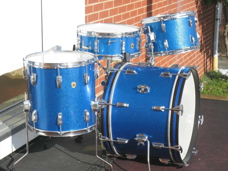Vintage 60's Ludwig 4pc. Blue Sparkle Drum Set ! 20-14-12 , 14 wood snare